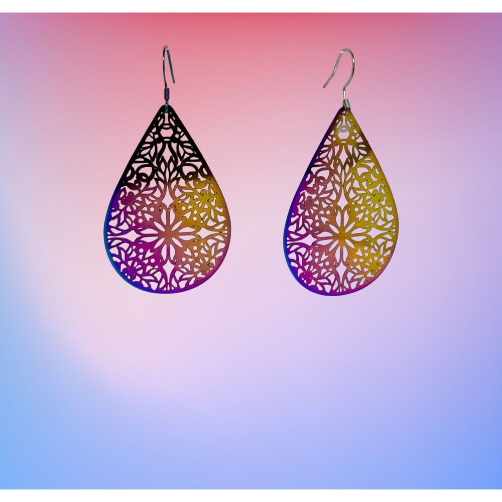 Rainbow Titanium Teardrop Indio Jewelry Earrings #2052